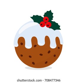 Traditional Christmas Pudding. flat vector illustration isolate on a white background. 