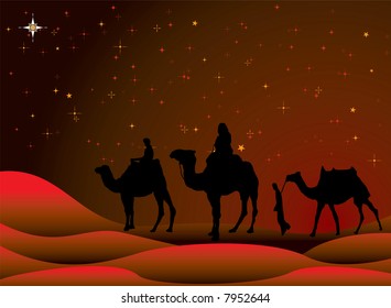 Traditional Christmas Scene Camels Starry Sky Stock Vector (Royalty ...