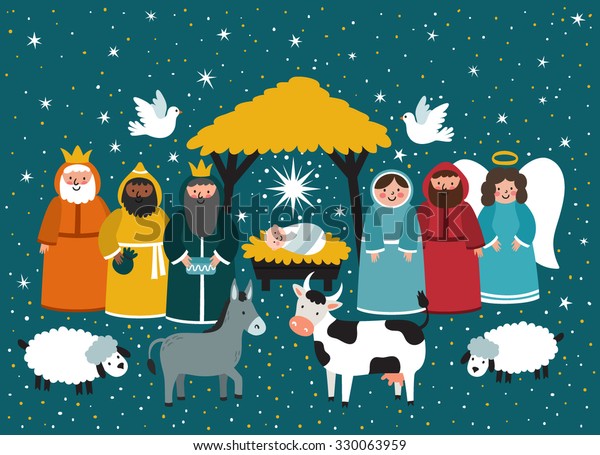 Traditional Christmas Scene Vector Background Nativity Stock Vector ...