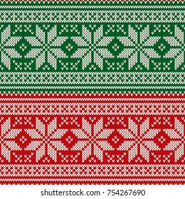 Traditional Christmas Seamless Knitted Pattern with Snowflakes. Christmas and New Year Design Background. Knitting Sweater Design