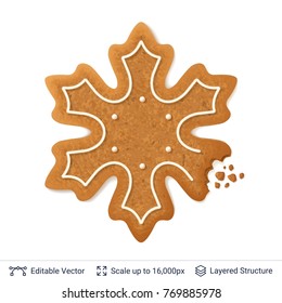 Traditional Christmas snowflake shaped baking. Gingerbread cookie isolated on white.