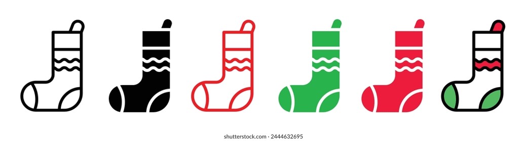 Traditional Christmas Stocking Socks Icons for Festive Decoration Sets