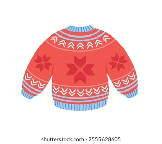 Traditional Christmas sweater. Cute holiday clothes with ornament. Vector illustration isolated on white background