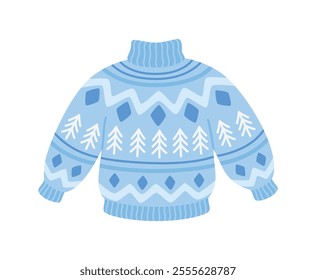 Traditional Christmas sweater. Cute holiday clothes with ornament. Vector illustration isolated on white background