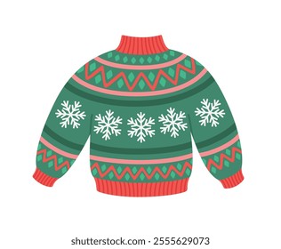 Traditional Christmas sweater. Cute holiday clothes with ornament. Vector illustration isolated on white background