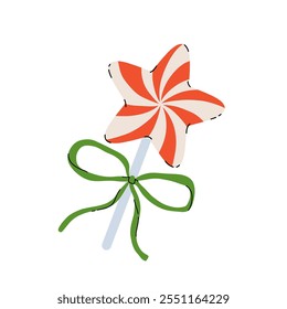 Traditional christmas sweets with bow on a white background. Christmas candy decoration. Merry Christmas. Flat cartoon vector illustration