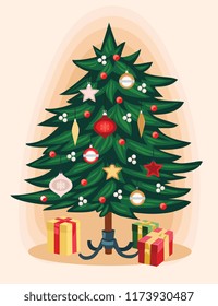 Traditional Christmas tree. Cartoon vector illustration.