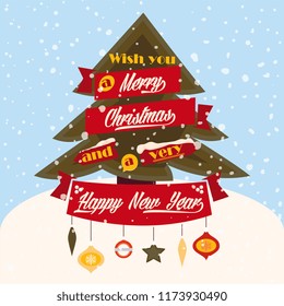 Traditional Christmas tree. Cartoon vector illustration.