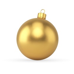 Traditional Christmas Tree Glossy Golden Ball Realistic Vector Illustration. Classic Festive Holiday Decor Bright Sphere Toy With Loop For Hanged Isolated. Expensive Luxury Decorative Design Template