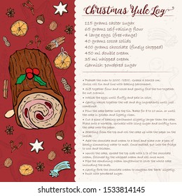 traditional Christmas Yule log recipe with candied fruit and nuts.