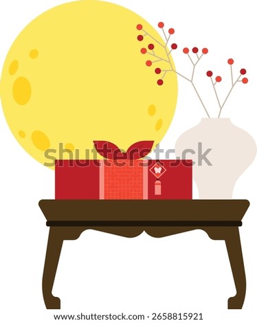 A traditional Chuseok gift set with a full moon and autumn floral vase. Ideal for Korean Thanksgiving themes, seasonal greetings, or festive cultural designs.

