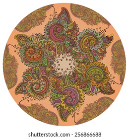 Traditional circle vector oriental indian floral ornament with a lot of details