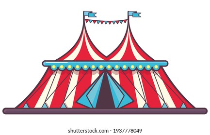 Traditional circus tent. Carnaval construction in linear color style.