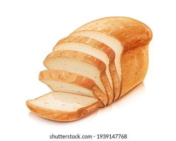 Traditional classic bread. White wheat flour baking. Crisp Loaf. Nutrition product, Isolated on white background. Eps10 vector illustration.