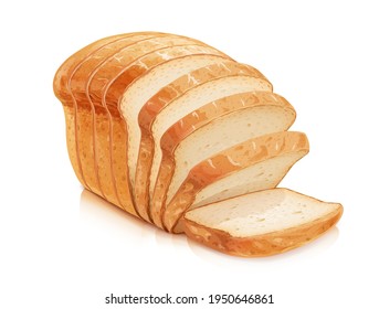 Traditional classic bread. White wheat flour baking. Crisp Loaf. Nutrition product, Isolated on white background. Eps10 vector illustration.