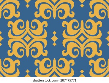 traditional classic color pattern tile rug blue background yellow pattern