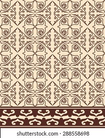 traditional classic color pattern tile rug on a beige background brown patterns with a brown border