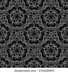 Traditional classic contoured ornament. Oriental vector seamless pattern with arabesques silhouette and outline black and white elements.