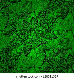Traditional classic dark pattern. Dark pattern on green background with dark elements. Vector oriental ornament. Oriental ornament in the style of baroque.