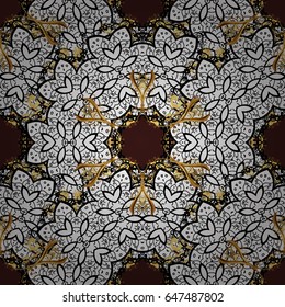 Traditional classic golden pattern. Golden pattern on brown background with golden elements. Vector oriental ornament. Seamless oriental ornament in the style of baroque.