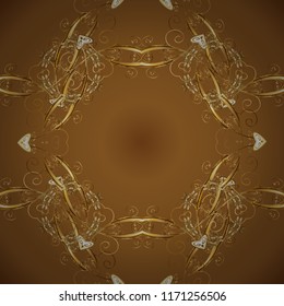 Traditional classic golden pattern. Ornamental oriental ornament in the style of baroque. Golden pattern on brown, beige and yellow colors with golden elements. Vector oriental ornament.