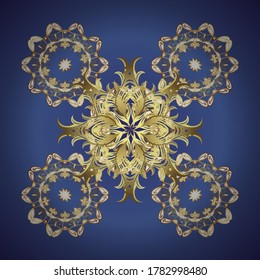 Traditional classic golden pattern. Seamless oriental ornament in the style of baroque. Vector oriental ornament. Golden pattern on blue and violet colors with golden elements.