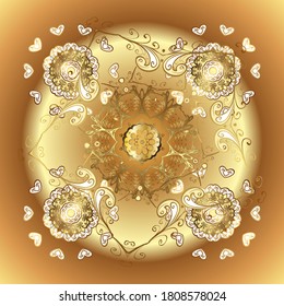 Traditional classic golden pattern. Seamless oriental ornament in the style of baroque. Vector oriental ornament. Golden pattern on beige and brown colors with golden elements.