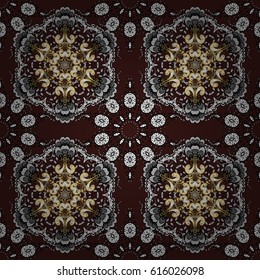 Traditional classic golden pattern. Seamless oriental ornament in the style of baroque. Golden pattern on brown background with golden elements. Vector oriental ornament.