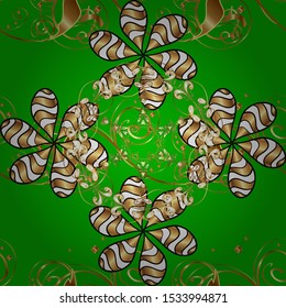 Traditional classic golden pattern. Vector oriental ornament. Seamless oriental ornament in the style of baroque. Golden pattern on green and brown colors with golden elements.
