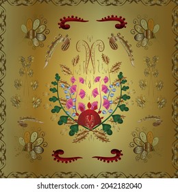 Patrón clásico tradicional de oro. Ornamento vectorial oriental. Patrón dorado sobre los colores amarillo, beige y marrón con elementos dorados. Un adorno oriental sin igual en un estilo barroco.