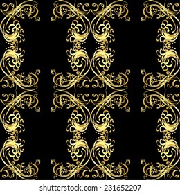 Traditional classic golden pattern. Vector oriental ornament. Seamless oriental ornament in the style of baroque. Golden pattern on black, brown and neutral colors with golden elements.