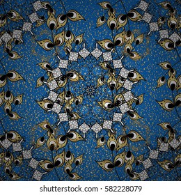 Traditional classic golden pattern. Vector oriental ornament. Oriental ornament in the style of baroque. Golden pattern on blue background with golden elements.