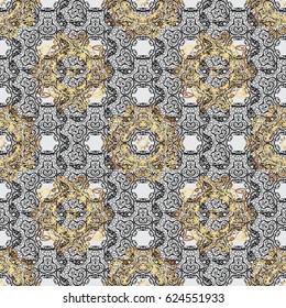 Traditional classic golden pattern. Vector oriental ornament. Seamless oriental ornament in the style of baroque. Golden pattern on gray background with golden elements.