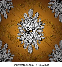 Traditional classic golden pattern. Vector oriental ornament. Oriental ornament in the style of baroque. Golden pattern on yellow background with golden elements.