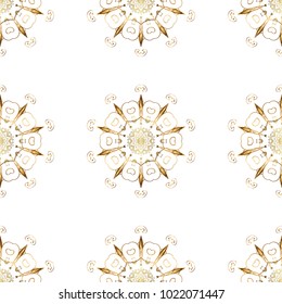 Traditional classic golden vector pattern on white and yellow colors with golden elements. Seamless oriental ornament in the style of baroque.