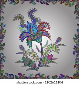 Traditional classic golden vector pattern on blue, brown and yellow colors with golden elements. Seamless oriental ornament in the style of baroque.