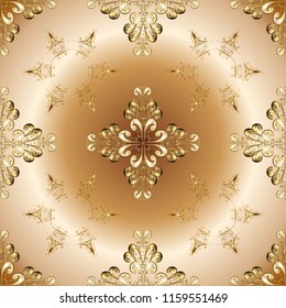 Traditional classic golden vector pattern on beige, brown and neutral colors with golden elements. Seamless oriental ornament in the style of baroque.
