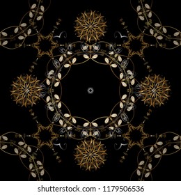 Traditional classic golden vector pattern on black, brown and gray colors with golden elements. Seamless oriental ornament in the style of baroque.
