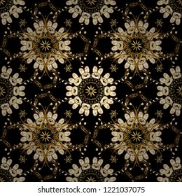 Traditional classic golden vector pattern on black, blue and gray colors with golden elements. Ornamental oriental ornament in the style of baroque.