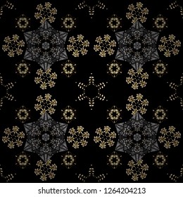 Traditional classic golden vector pattern on black and gray colors with golden elements. Seamless oriental ornament in the style of baroque.