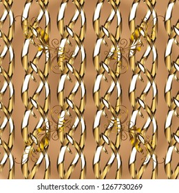 Traditional classic golden vector pattern on beige and brown colors with golden elements. Seamless oriental ornament in the style of baroque.