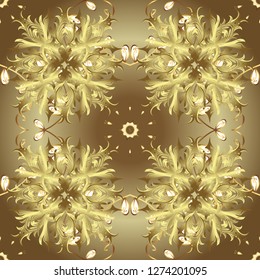 Traditional classic golden vector pattern on brown and neutral colors with golden elements. Seamless oriental ornament in the style of baroque.