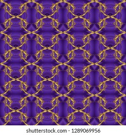 Traditional classic golden vector pattern on brown and violet colors with golden elements. Seamless oriental ornament in the style of baroque.