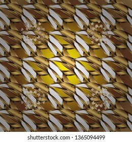 Traditional classic golden vector pattern on brown and white colors with golden elements. Seamless oriental ornament in the style of baroque.