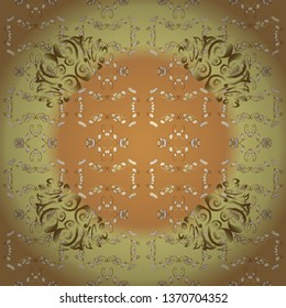 Traditional classic golden vector pattern on yellow and orange colors with golden elements. Seamless oriental ornament in the style of baroque.