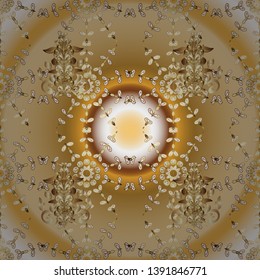 Traditional classic golden vector pattern on beige and yellow colors with golden elements. Seamless oriental ornament in the style of baroque.