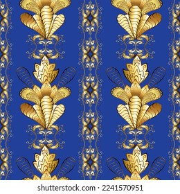 Traditionelles klassisches goldenes Vektormuster auf beigen, braunen und blauen Farben mit goldenen Elementen. Nahtlose orientalische Ornamente im Barockstil.