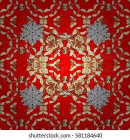 Traditional classic golden vector pattern on red background with golden elements. Oriental ornament in the style of baroque.