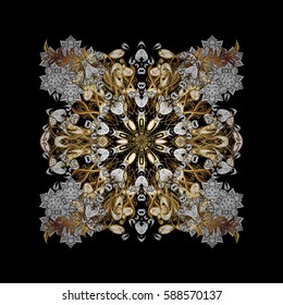 Traditional classic golden vector pattern on black background with golden elements. Oriental ornament in the style of baroque.