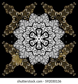 Traditional classic golden vector pattern on black background with golden elements. Oriental ornament in the style of baroque.